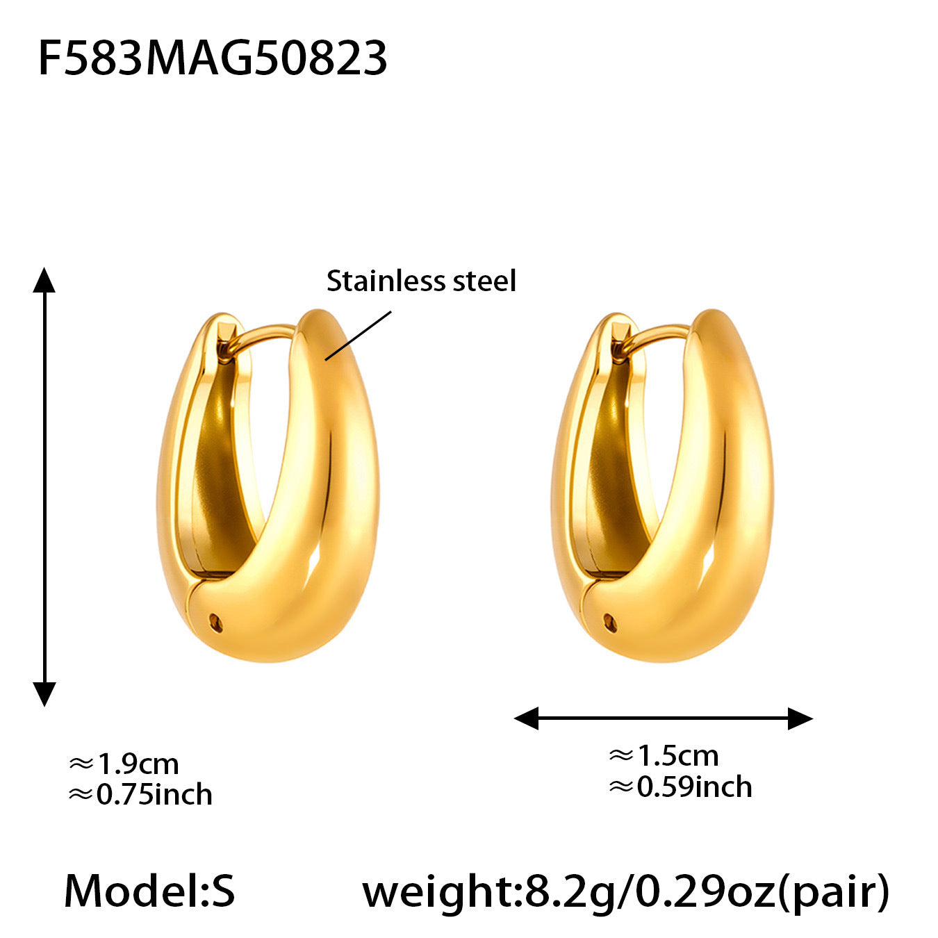 Pendientes en forma de U de acero inoxidable bañados en oro de 18 quilates