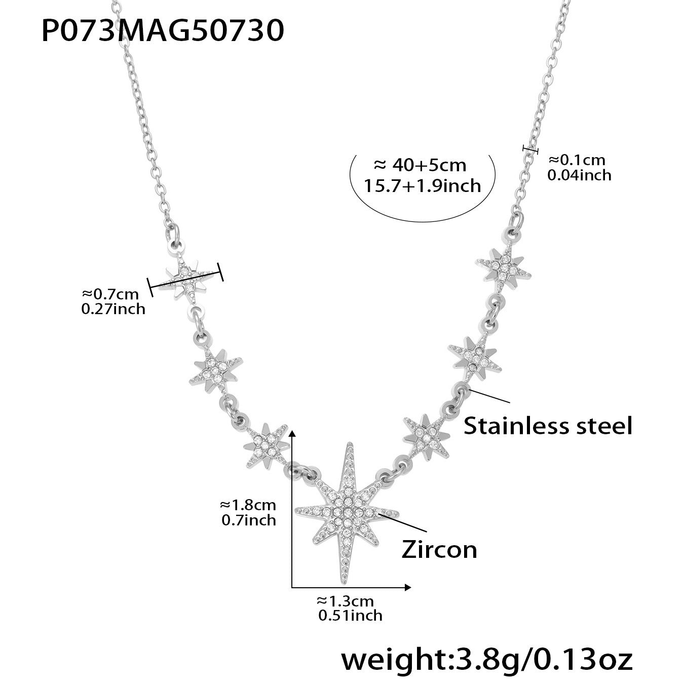 Collar multiaccesorio para clavícula de acero inoxidable con circonita y estrella de ocho puntas