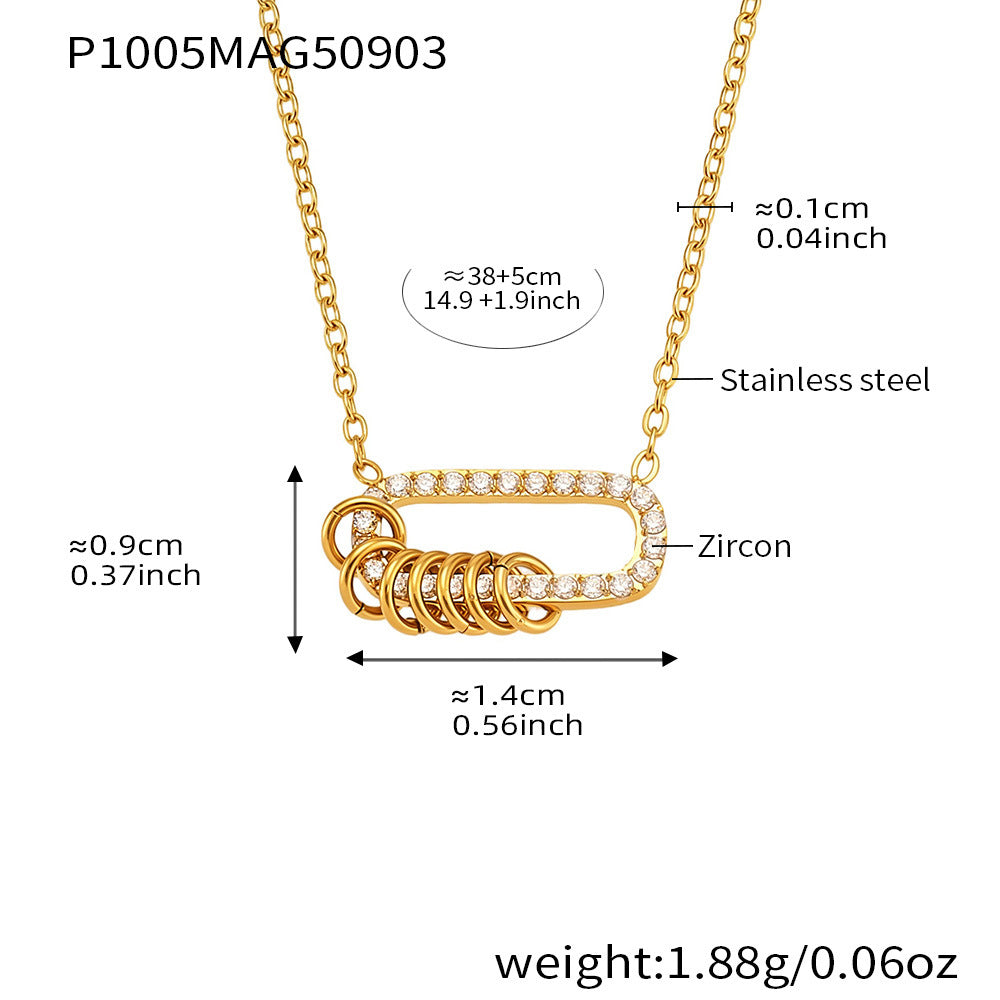 Collar de aro romano de oro con circonita 5A en acero inoxidable
