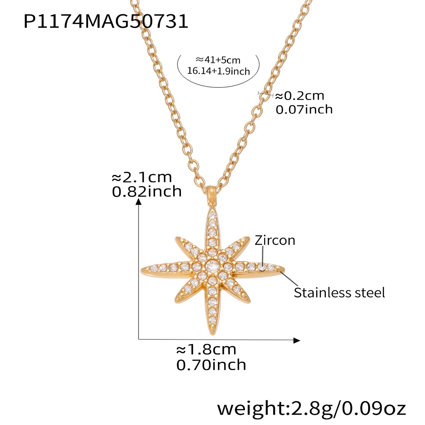 Collar con colgante de estrella de ocho puntas para mujer