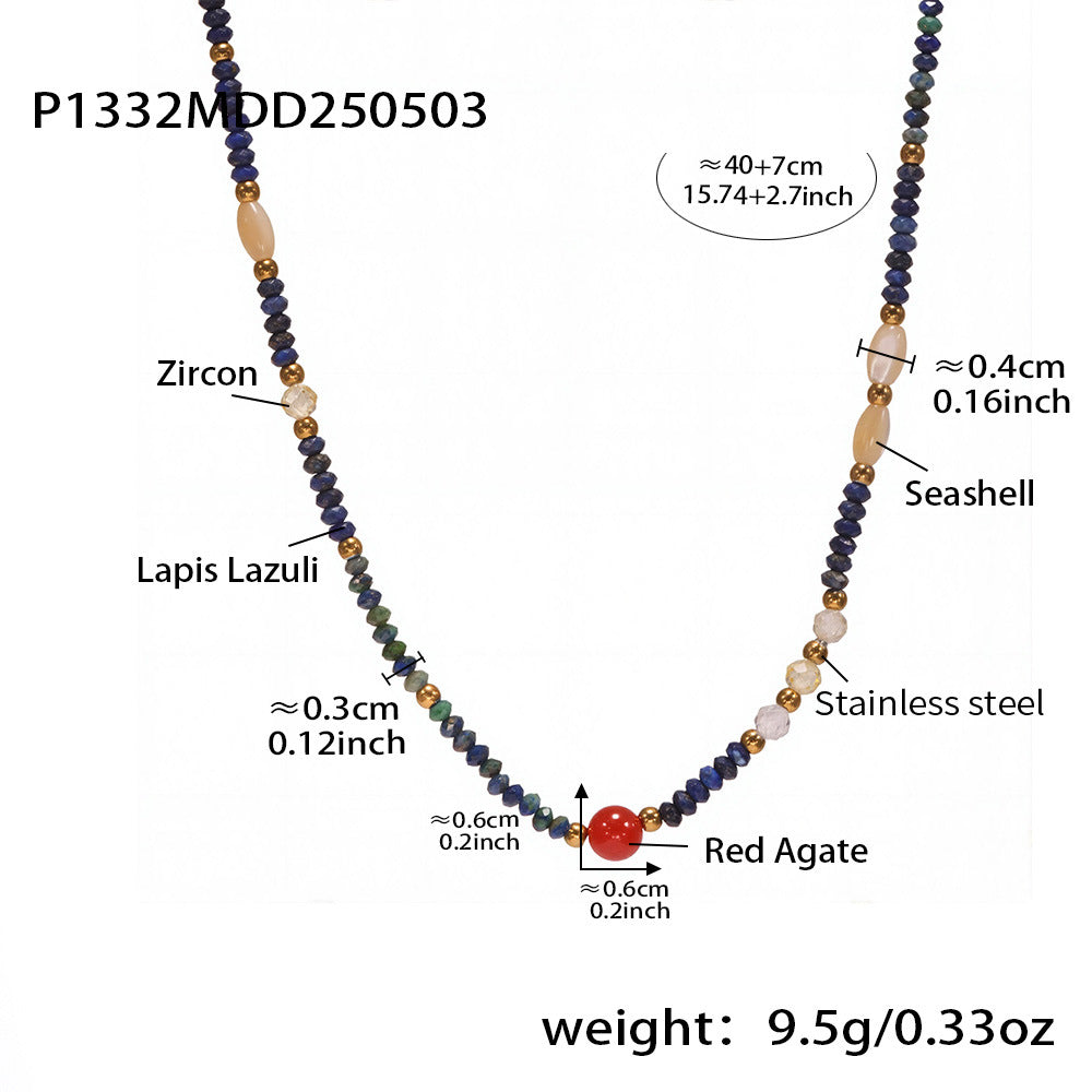 Collar de cuentas de ágata roja y lapislázuli hechas a mano