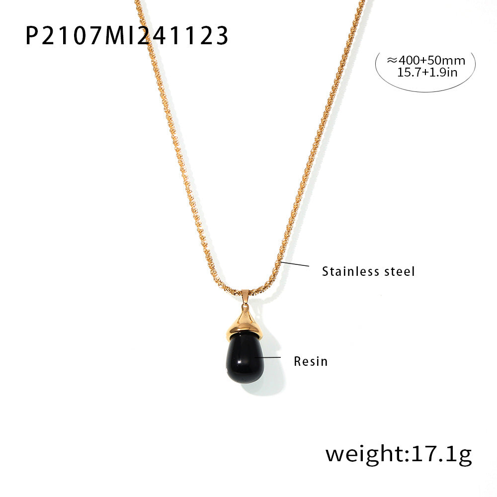 Stainless Steel Resin Water Drop Pendant Necklace