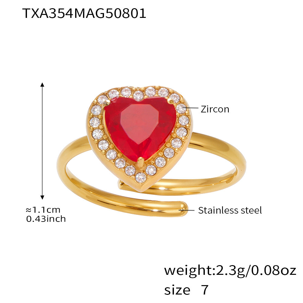 Anillos de corazón rojo estrellado con circonitas de acero inoxidable
