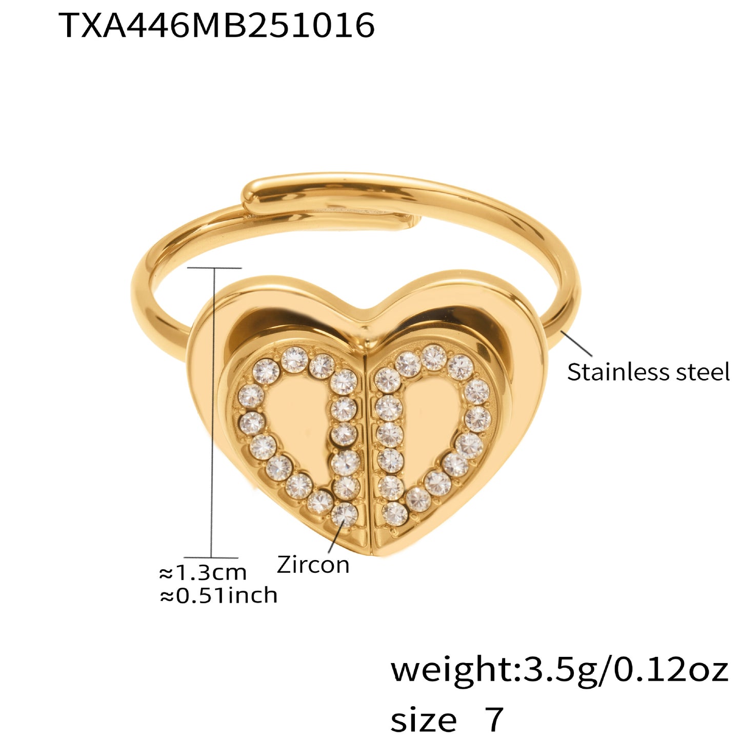 Anillos de corazón de doble capa tridimensionales con circonita 5A superbrillantes (Eres amado)