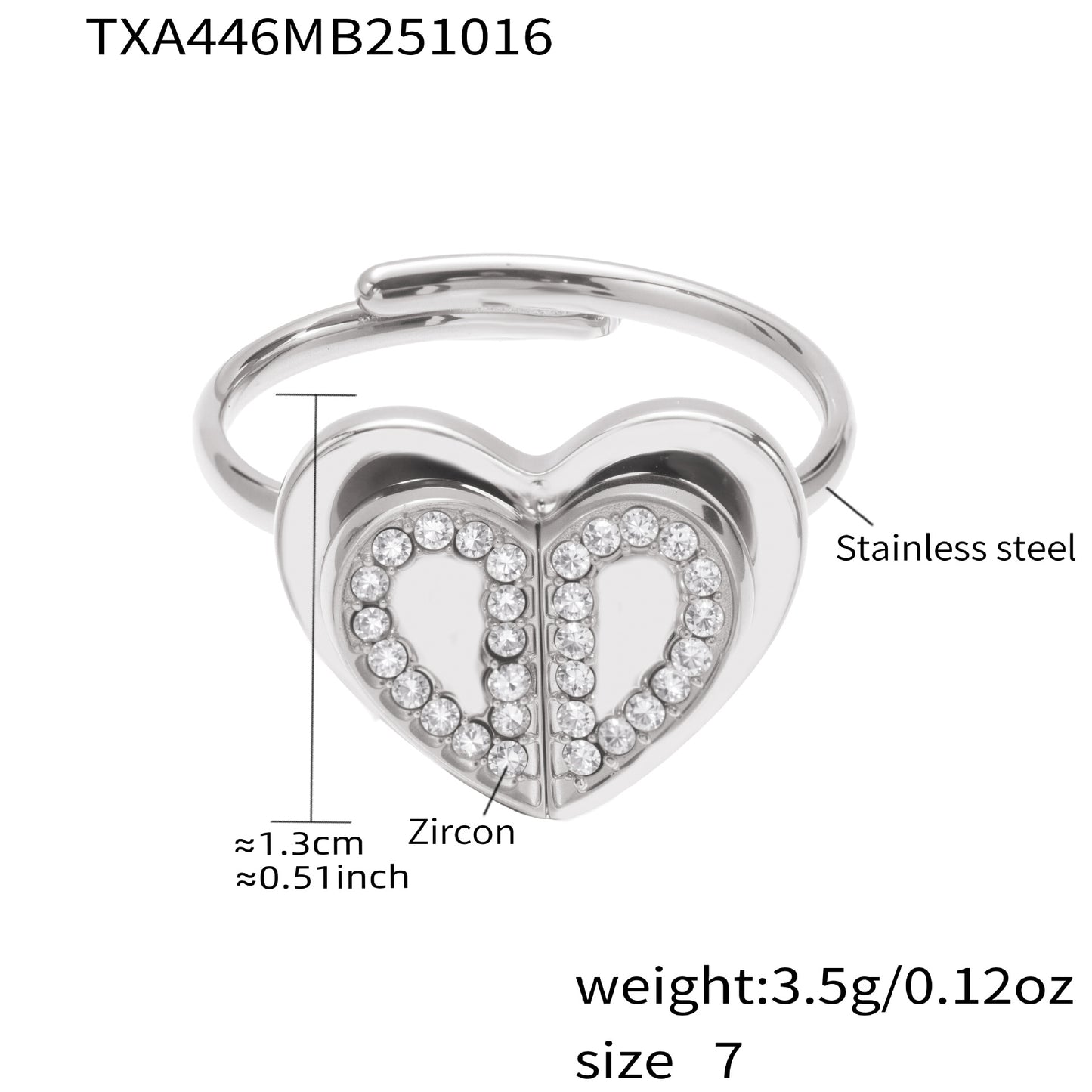 Anillos de corazón de doble capa tridimensionales con circonita 5A superbrillantes (Eres amado)