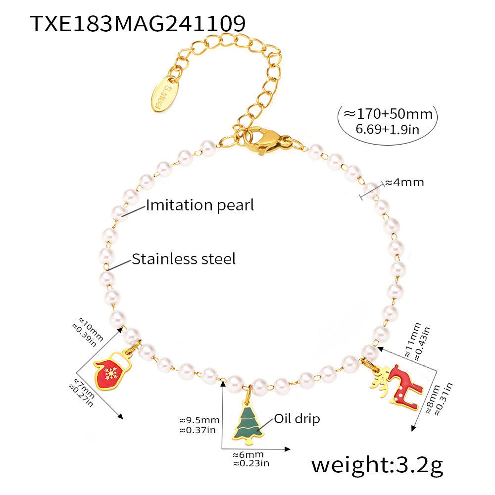 Pulsera navideña de acero inoxidable con dije de peso esmaltado y dibujos animados