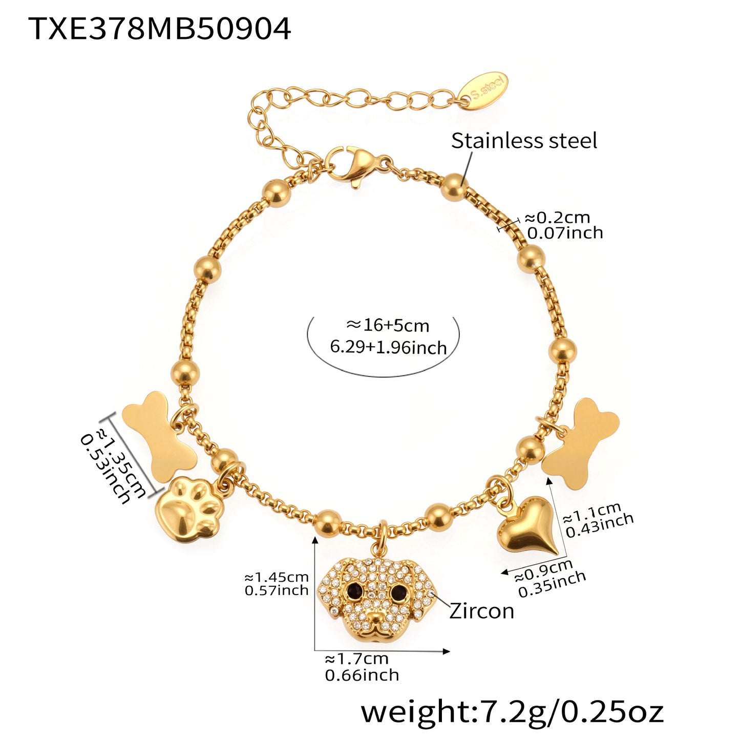 Pulsera multicolgante de acero inoxidable con diseño de hueso de diamante y circonitas para cachorros