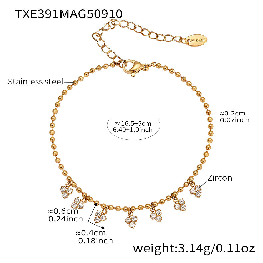 Pulsera de acero inoxidable con circonitas pequeñas y borla triangular