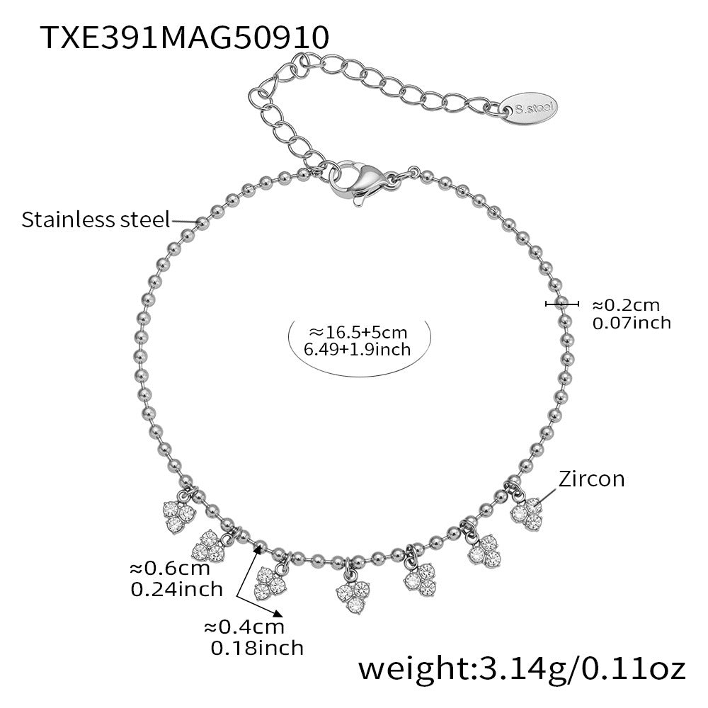 Pulsera de acero inoxidable con circonitas pequeñas y borla triangular