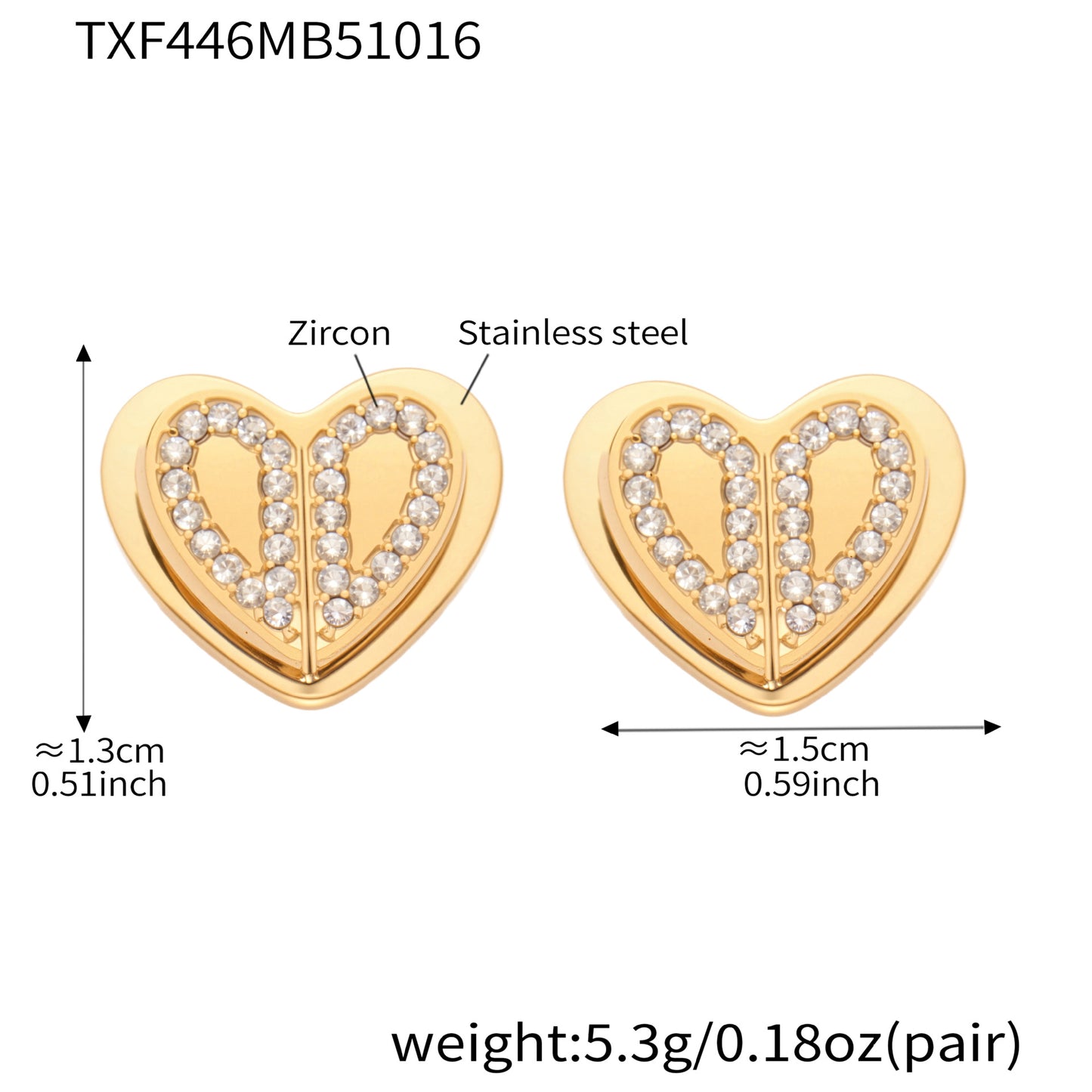 Pendientes de corazón de doble capa con circonita 5A superbrillantes y diseño tridimensional (Oído que escucha)