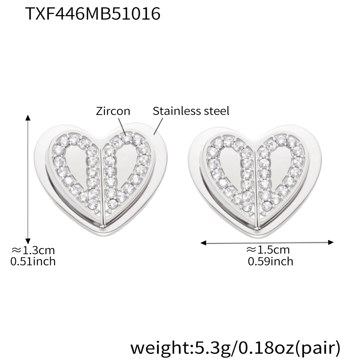Pendientes de corazón de doble capa con circonita 5A superbrillantes y diseño tridimensional (Oído que escucha)