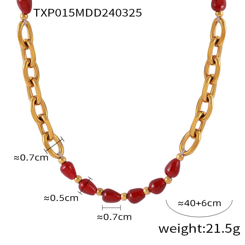 Collar de cuentas de ágata roja y granate en acero inoxidable