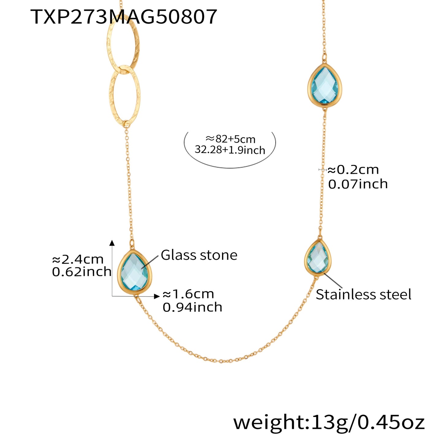 Collar de cadena de suéter con anillo hueco y piedra de vidrio facetado transparente