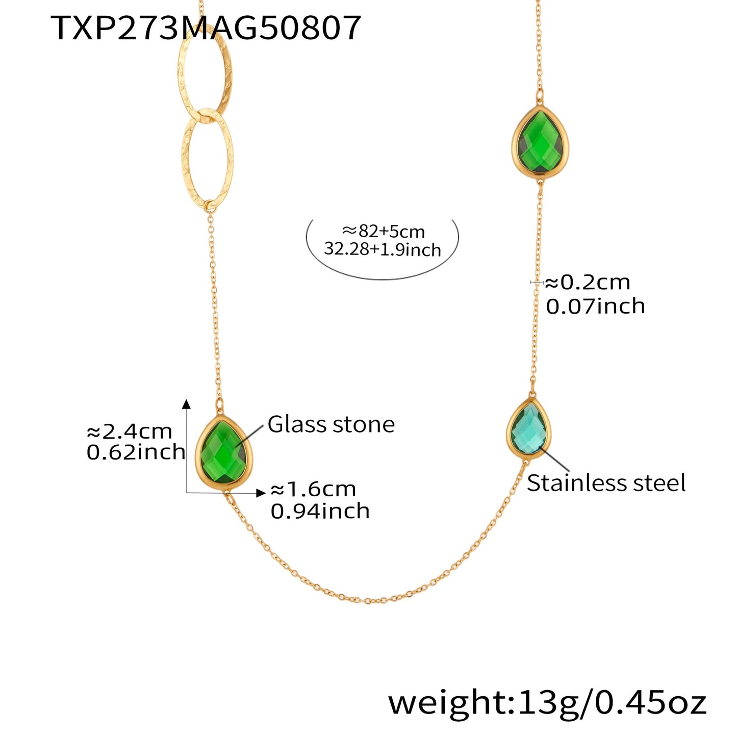 Collar de cadena de suéter con anillo hueco y piedra de vidrio facetado transparente