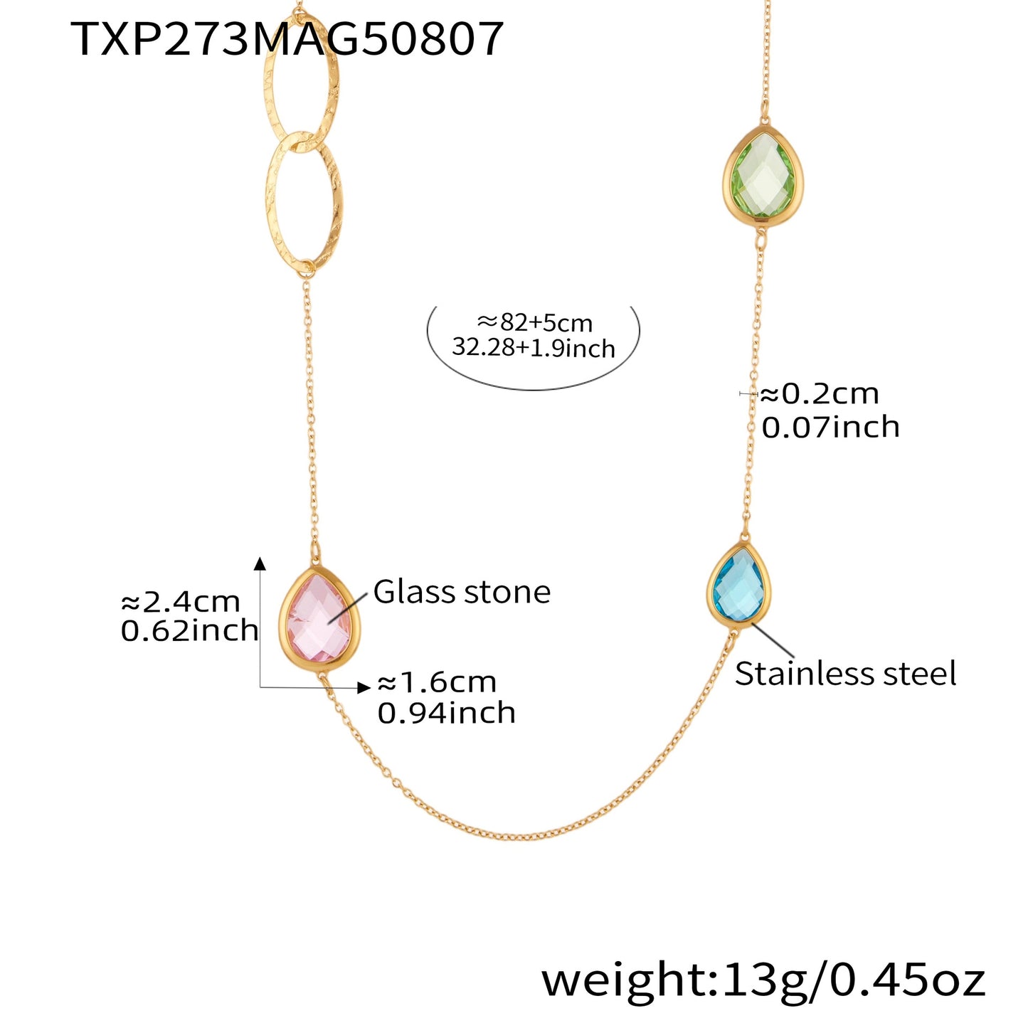 Collar de cadena de suéter con anillo hueco y piedra de vidrio facetado transparente