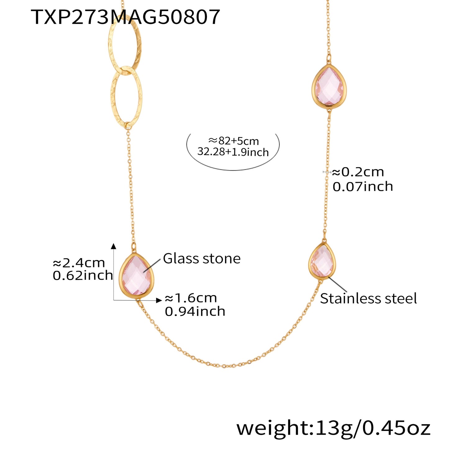 Collar de cadena de suéter con anillo hueco y piedra de vidrio facetado transparente
