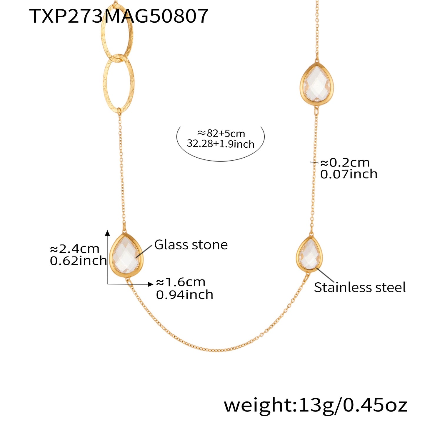 Collar de cadena de suéter con anillo hueco y piedra de vidrio facetado transparente