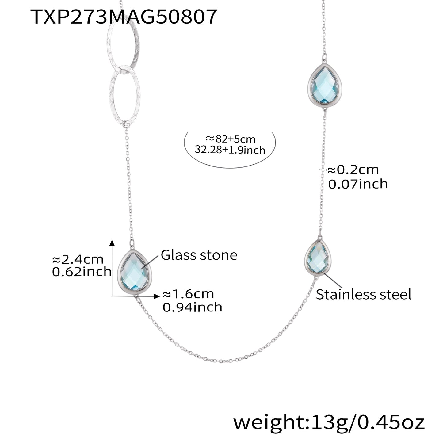 Collar de cadena de suéter con anillo hueco y piedra de vidrio facetado transparente