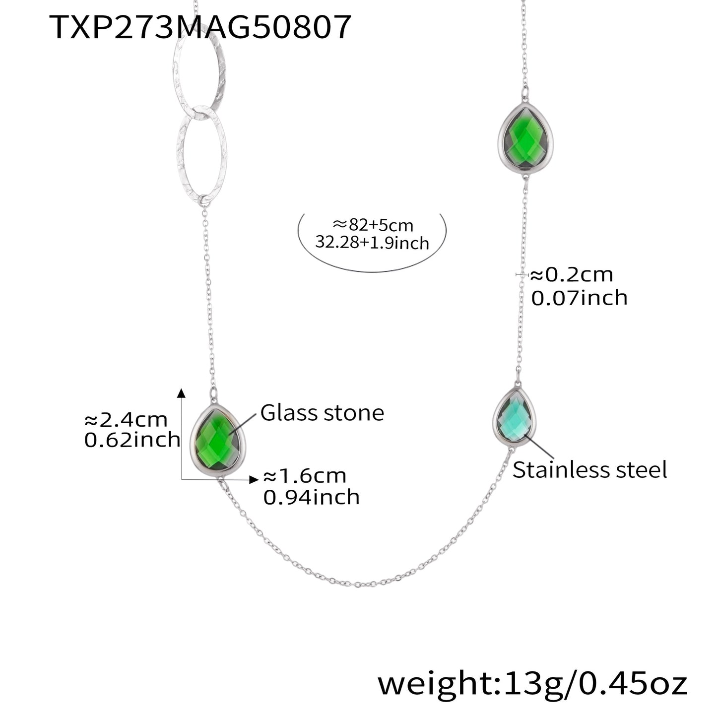 Collar de cadena de suéter con anillo hueco y piedra de vidrio facetado transparente
