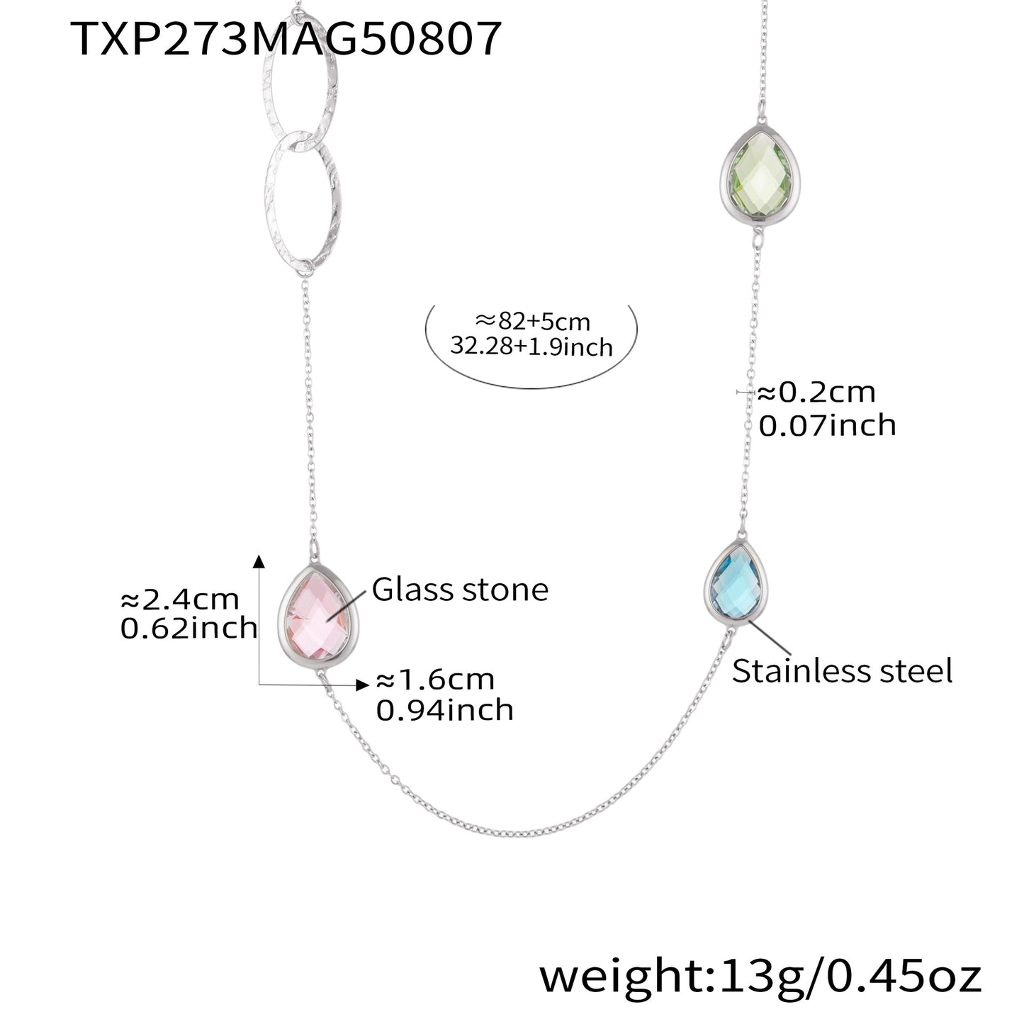 Collar de cadena de suéter con anillo hueco y piedra de vidrio facetado transparente