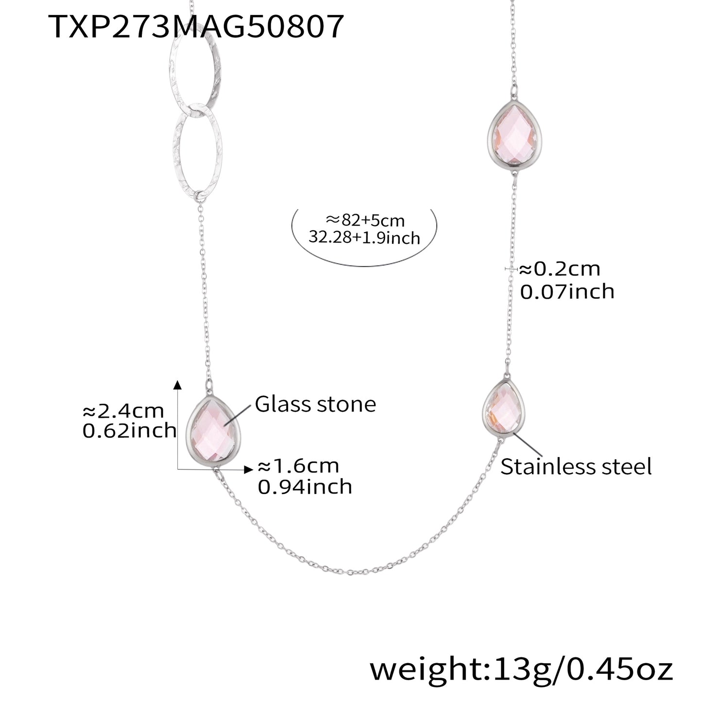 Collar de cadena de suéter con anillo hueco y piedra de vidrio facetado transparente