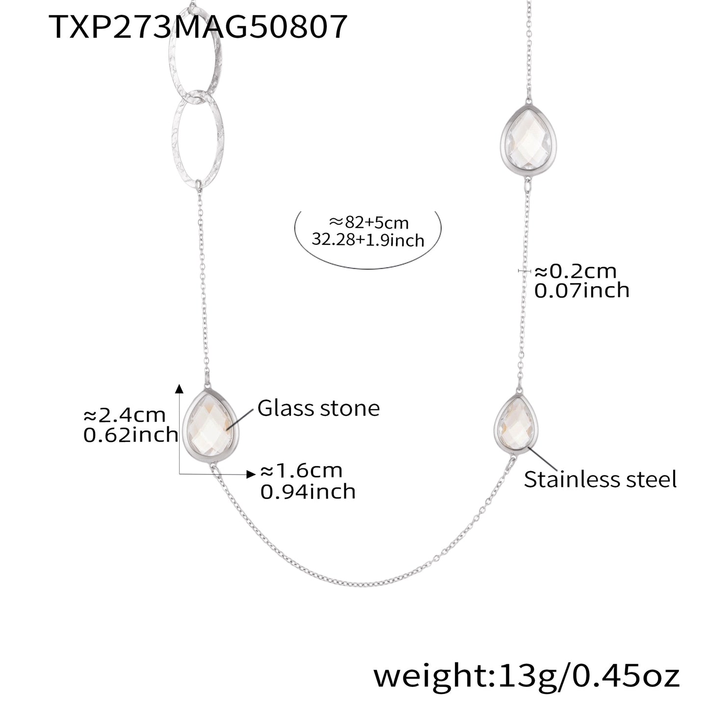 Collar de cadena de suéter con anillo hueco y piedra de vidrio facetado transparente