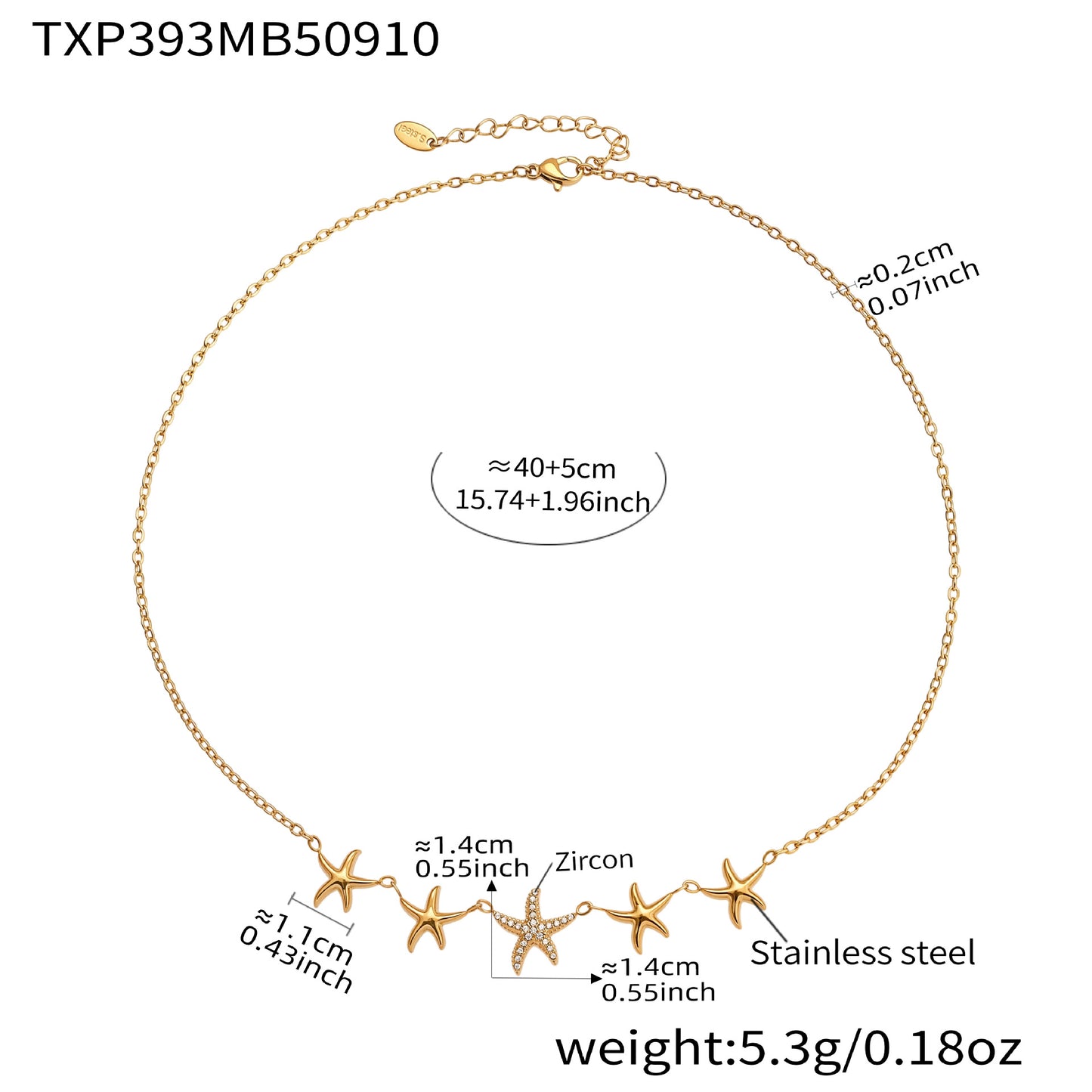 Collar de estrella de mar con circonitas bañado en oro auténtico de 18 quilates