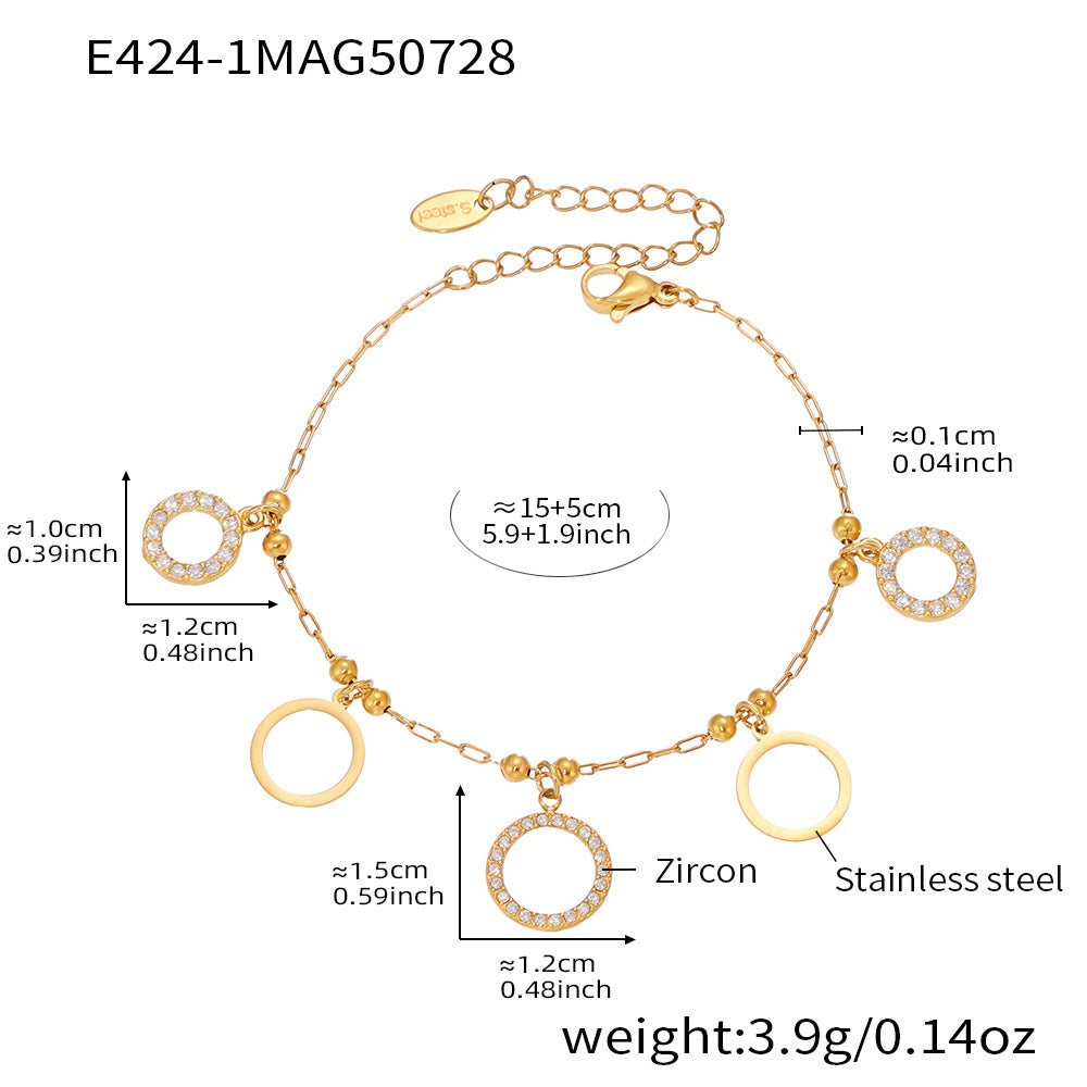 Pulsera de circonitas redondas de acero inoxidable bañada en oro de 18 quilates