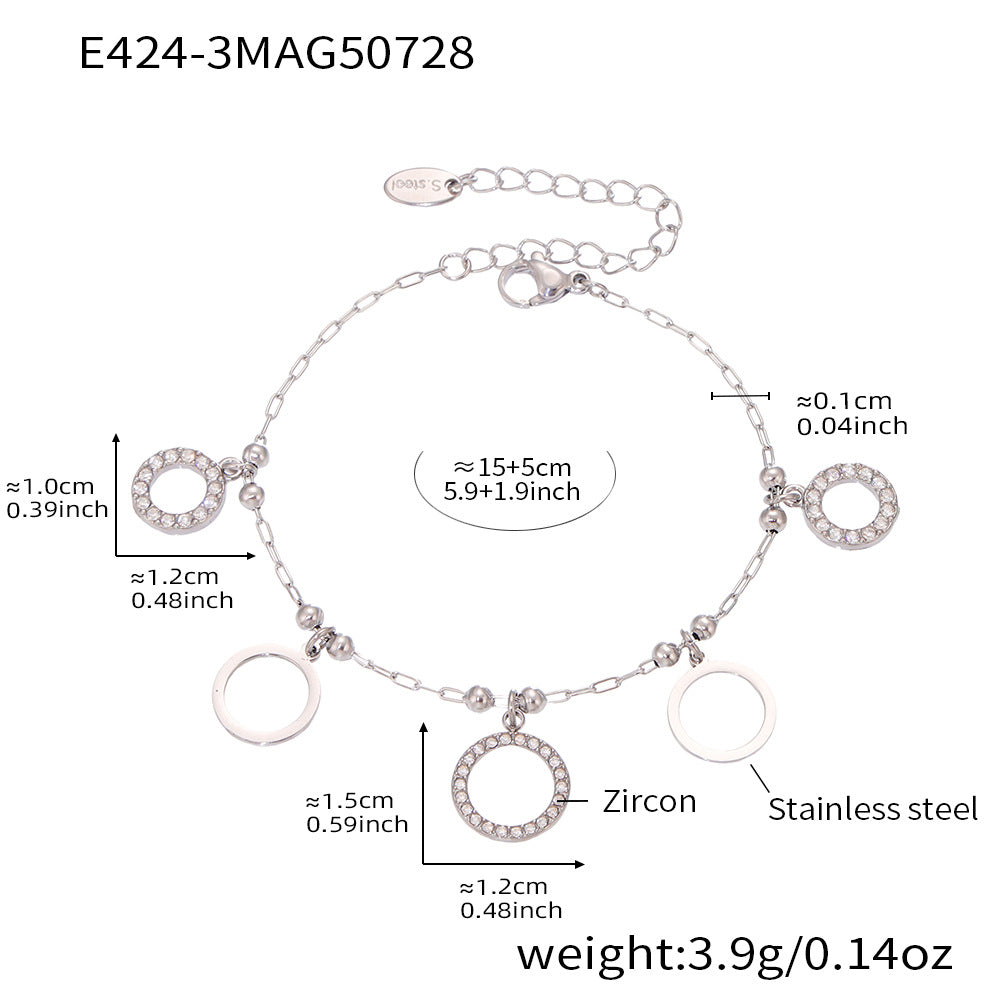 Pulsera de circonitas redondas de acero inoxidable bañada en oro de 18 quilates
