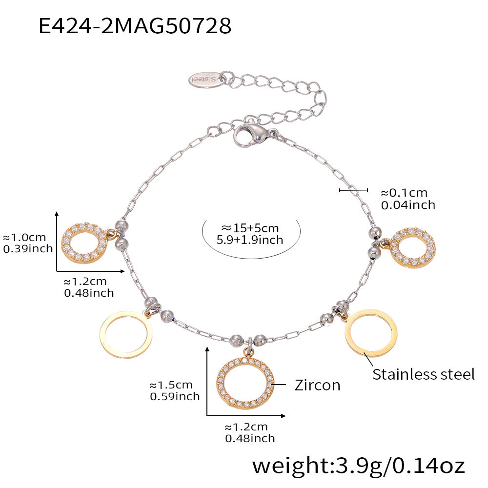 Pulsera de circonitas redondas de acero inoxidable bañada en oro de 18 quilates