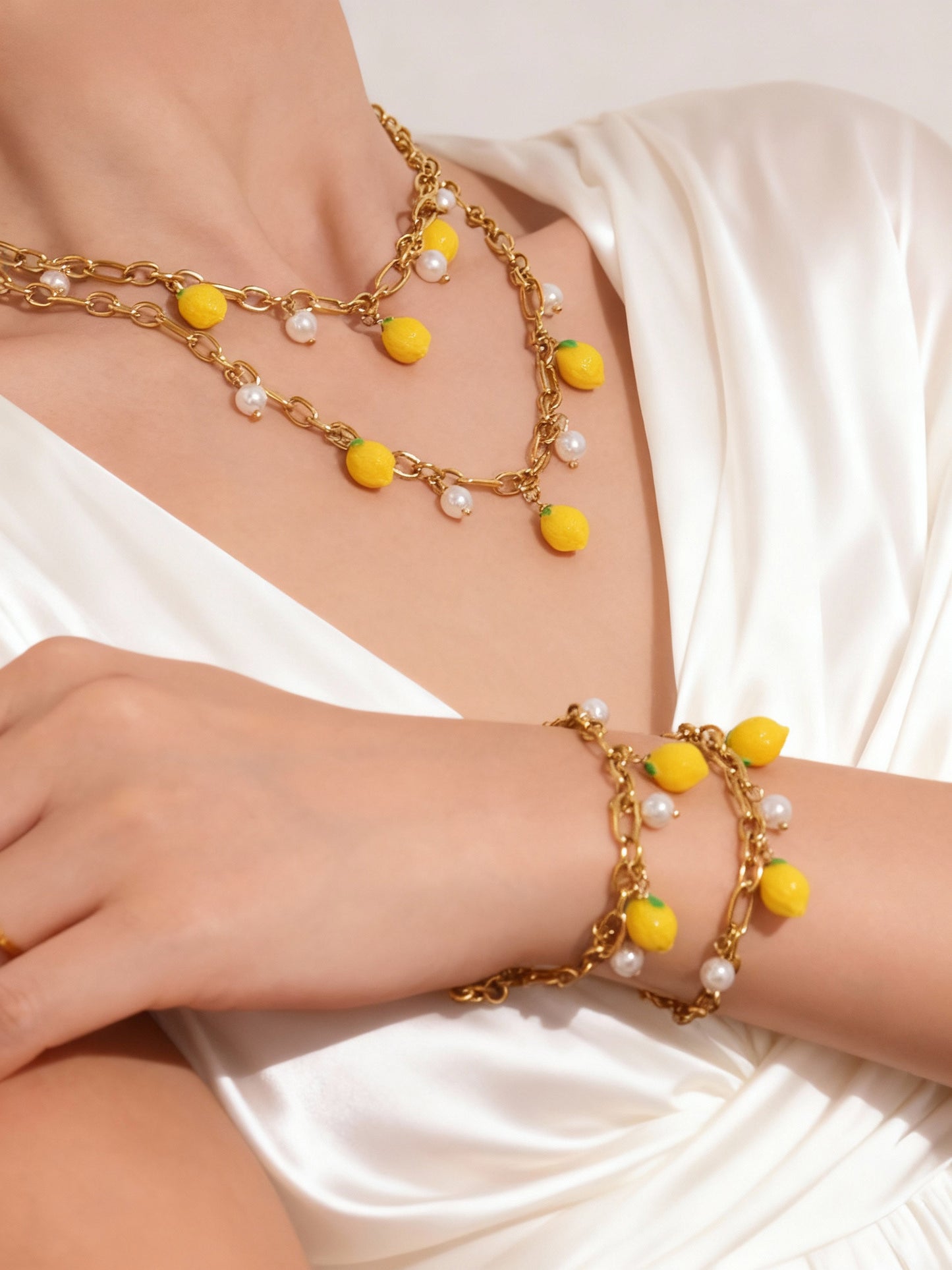 Resin Lemon Shell Bead Necklace