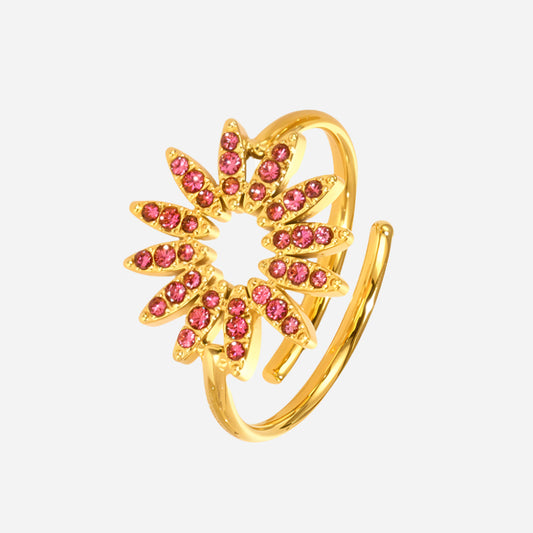 Anillos ajustables de acero inoxidable con circonita y girasol