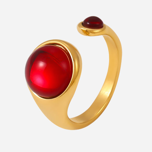 Anillo abierto de granate | Joyería minimalista de acero inoxidable resistente al agua