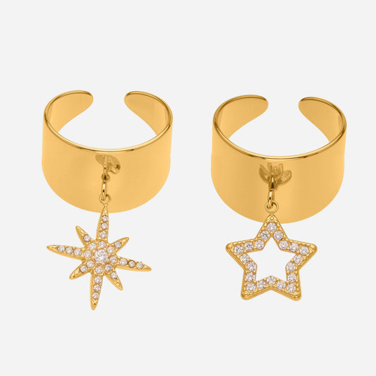 Anillo abierto con colgante de estrella de circonio brillante y completo de acero inoxidable
