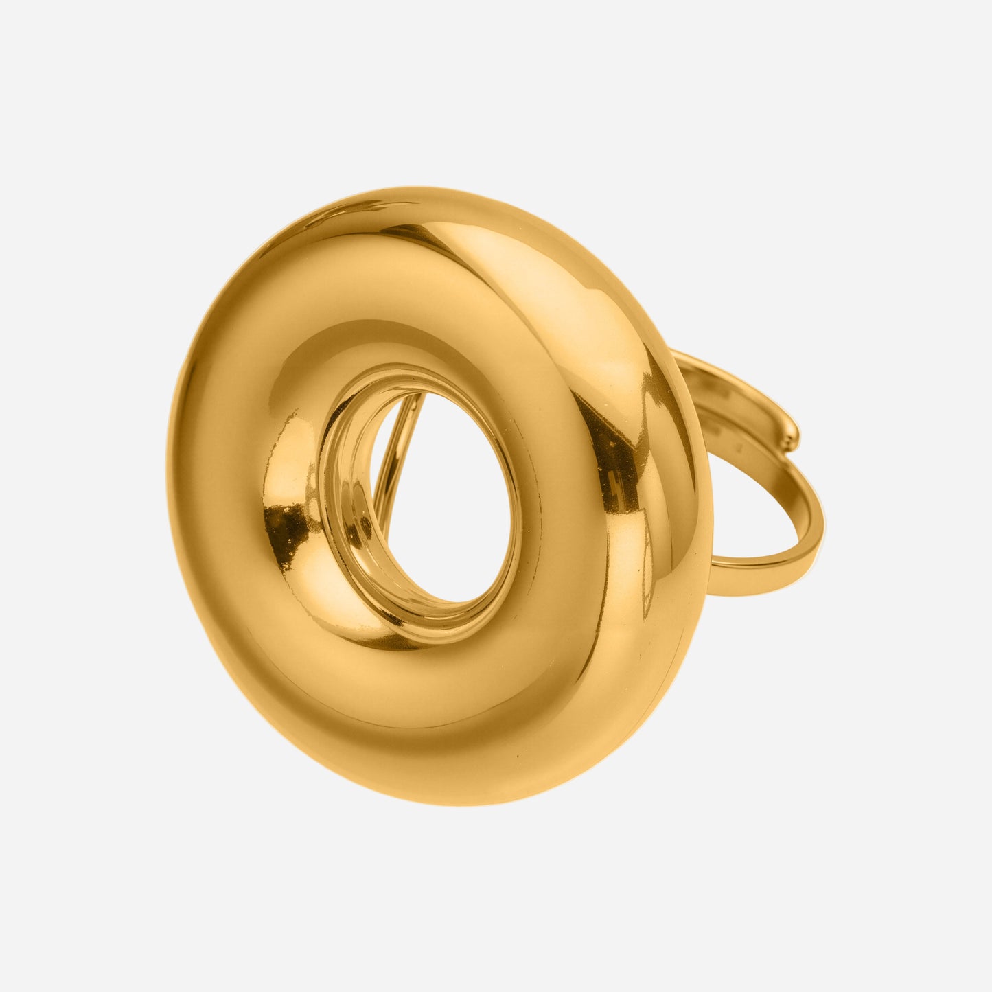 Gold ring with a unique design on a white background