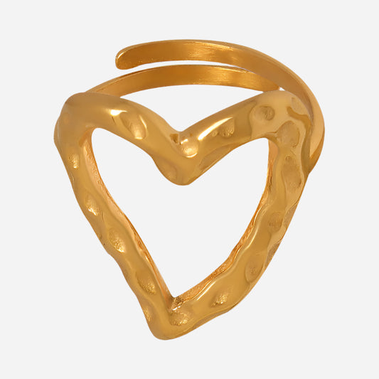 Anillo de acero inoxidable con diseño de nicho en forma de corazón irregular