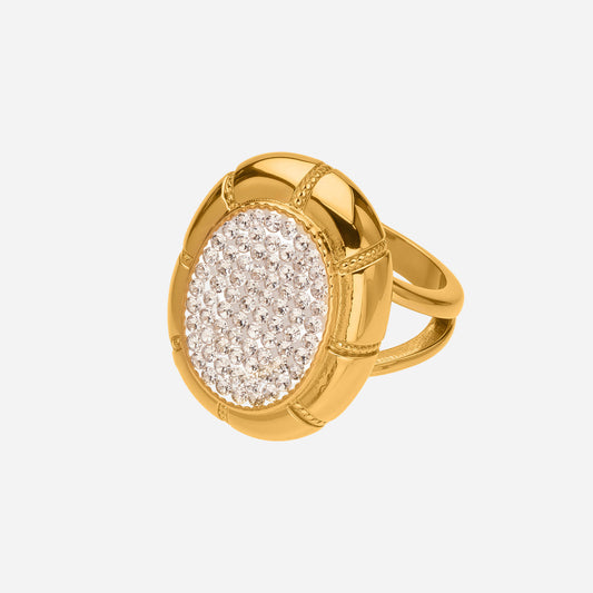 Anillo de acero inoxidable con piedra de diamante color oro
