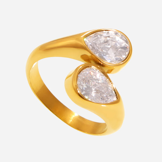 Anillo de doble gota de circonita 3A – Acero inoxidable ajustable