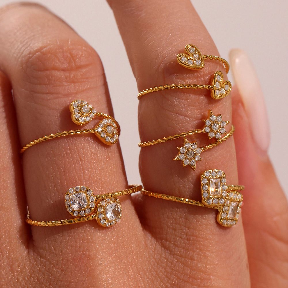 Anillos de acero inoxidable con circonita cúbica en forma de corazón
