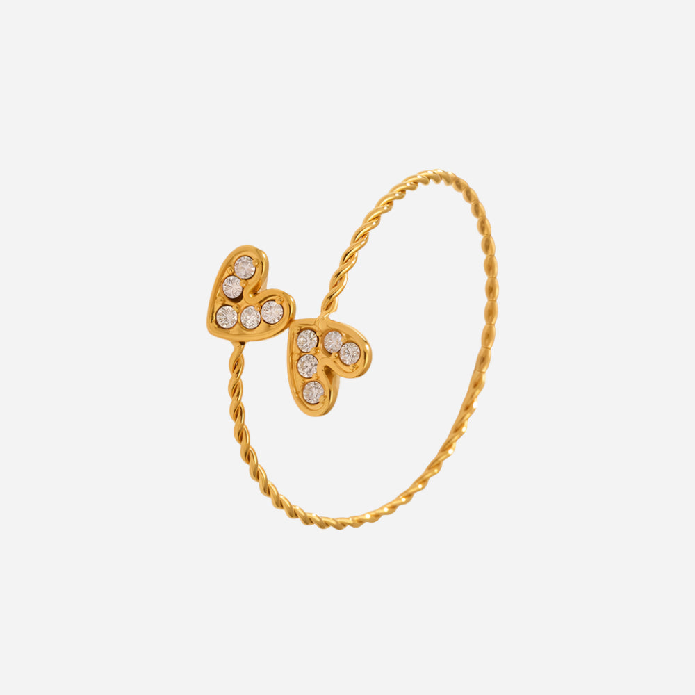 Anillos de acero inoxidable con circonita cúbica en forma de corazón