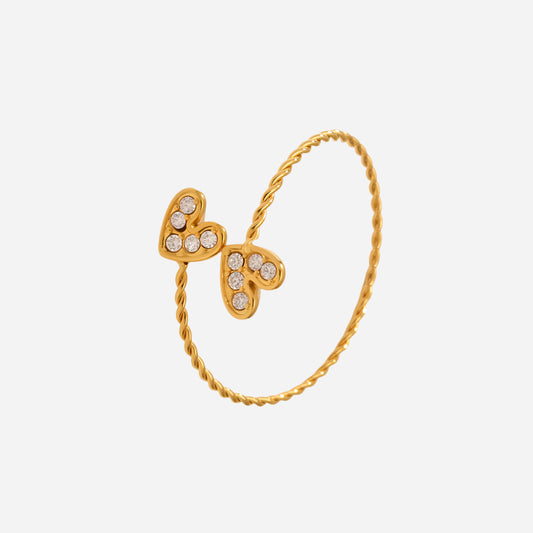 Anillos de acero inoxidable con circonita cúbica en forma de corazón