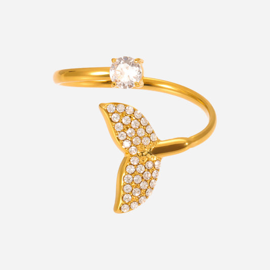 Anillo de dedo índice abierto con circonita y concha de estrella de mar dorada