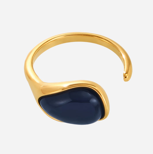 Anillo de resina de pino azul lapislázuli en forma de lágrima de acero inoxidable