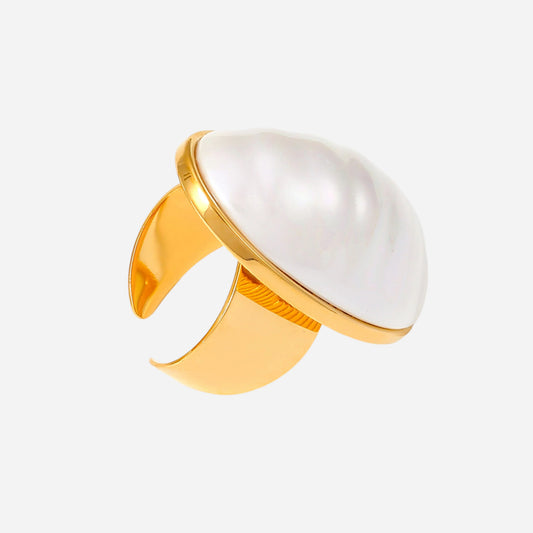 Anillos de acero inoxidable con concha ovalada