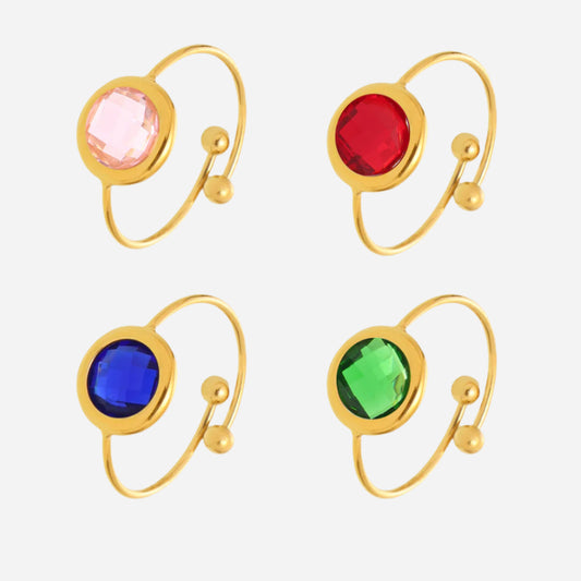 Anillo de cuentas redondas de cristal marino | Joyería de acero inoxidable inspirada en el océano