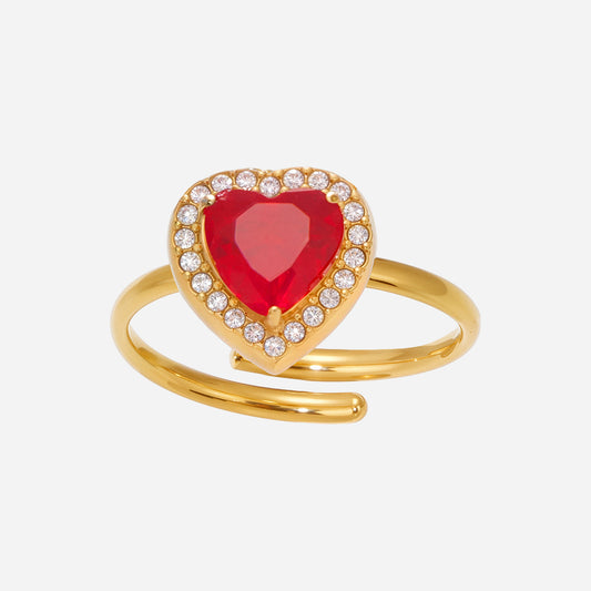 Anillos de corazón rojo estrellado con circonitas de acero inoxidable