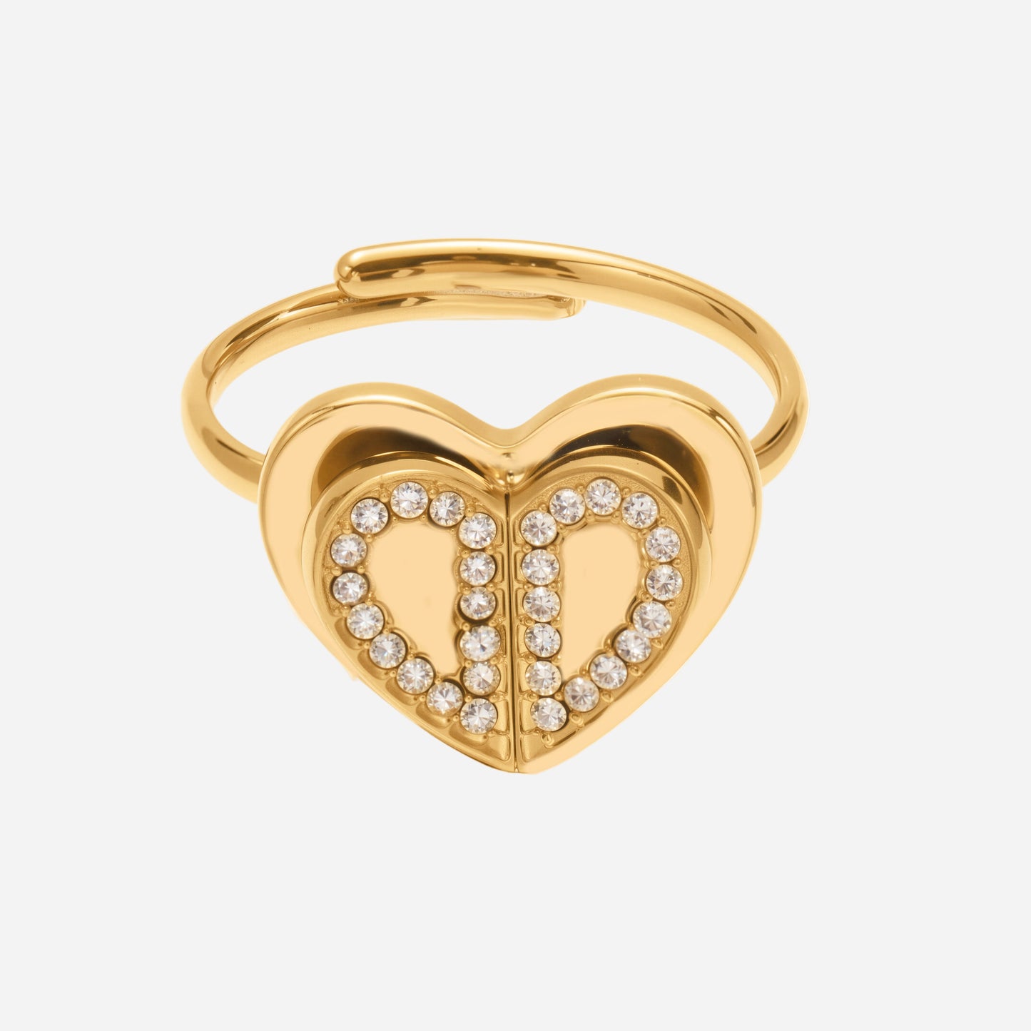 Anillos de corazón de doble capa tridimensionales con circonita 5A superbrillantes (Eres amado)