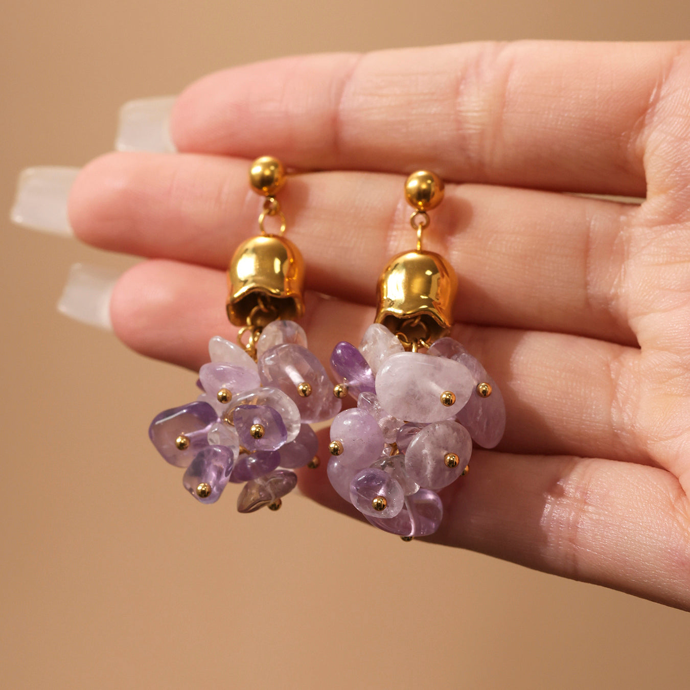Natural Amethyst Oval Stainless Steel  Earrings