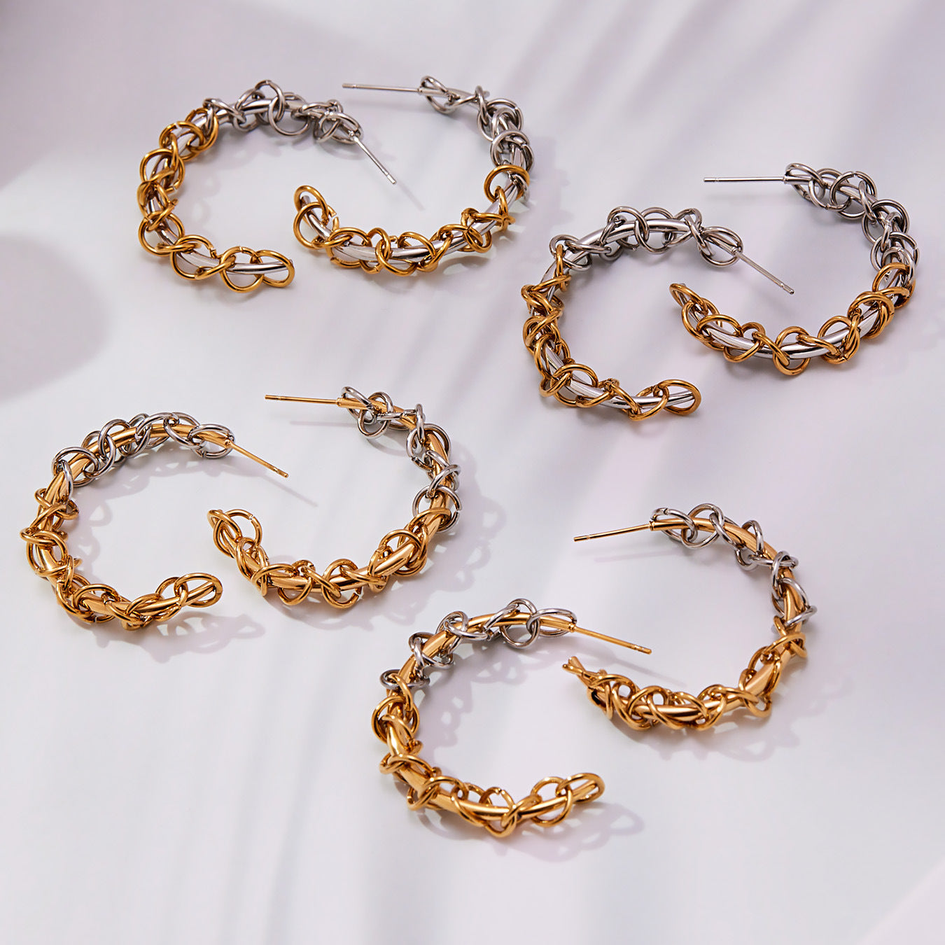 Heavy duty metal two tone C shaped stainless steel earrings