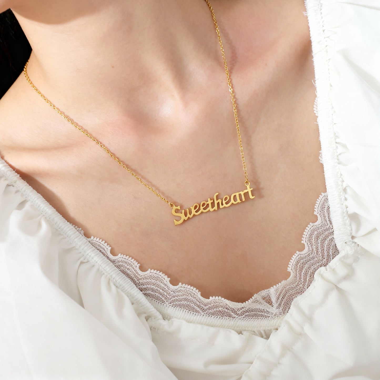 Stainless Steel Gold-plated Letter Pendant Necklace